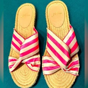 J. Crew Espadrille Flats Sandals Pink White Stripe size 9